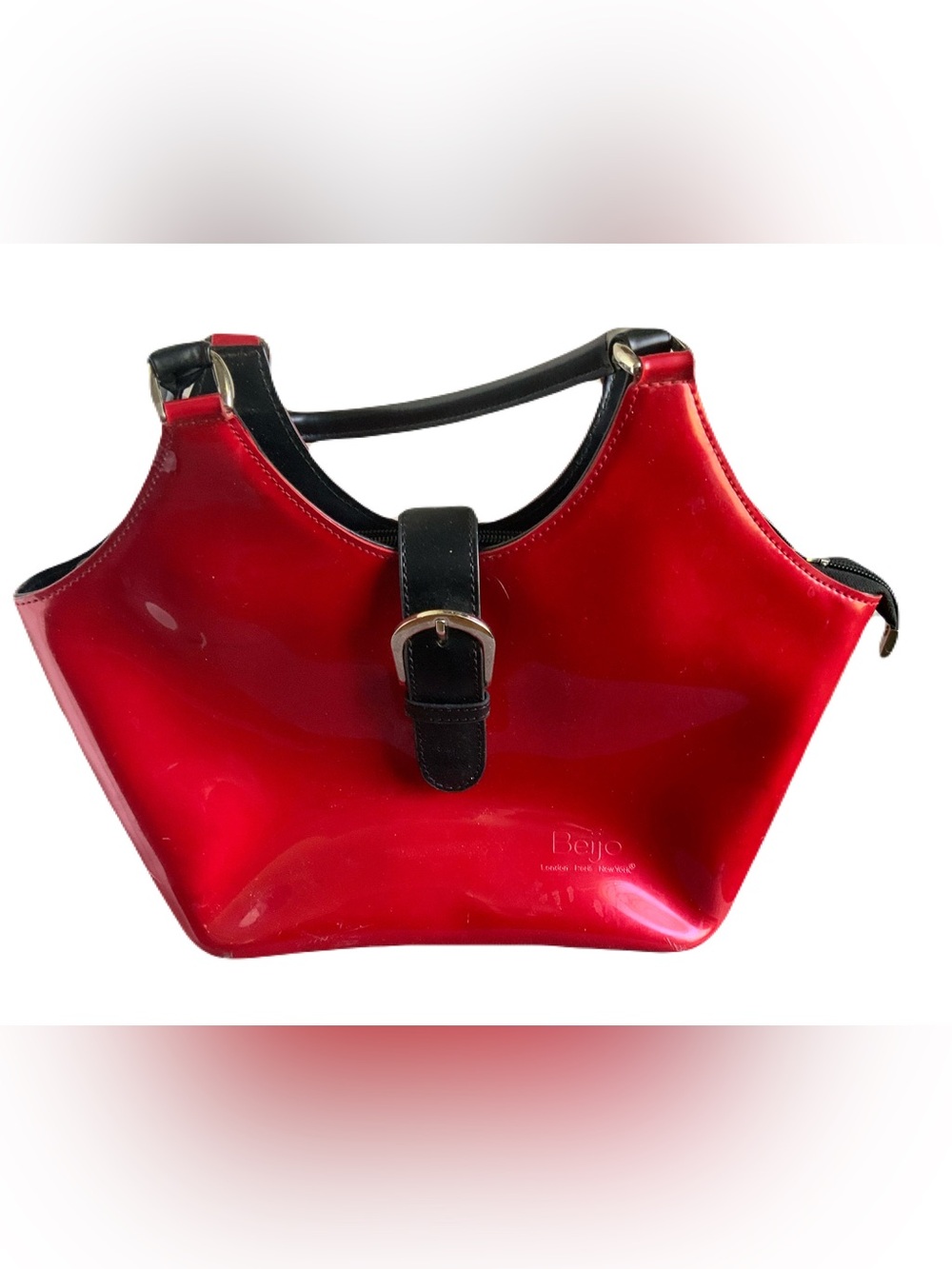 Beijo Vintage Voted Most Popular Red Patent Shoulder Bag with Black Trim